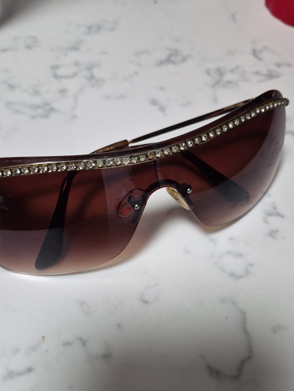 Rocawear Brown Gradient Shield Gold-tone Frame Faux Diamond Decor Sunglasses